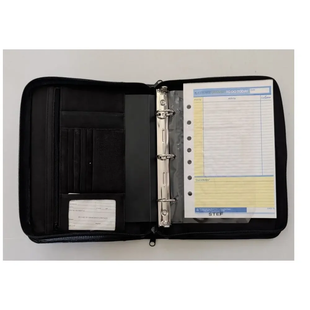 Wilsons Leather Pele Studio Black Portfolio Day Runner Planer 3 Ring Zip Around